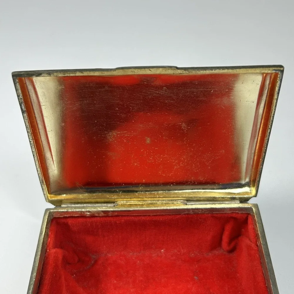 Vintage Metal Gold-tone Floral Detailed Lined Footed Trinket Jewelry Box.